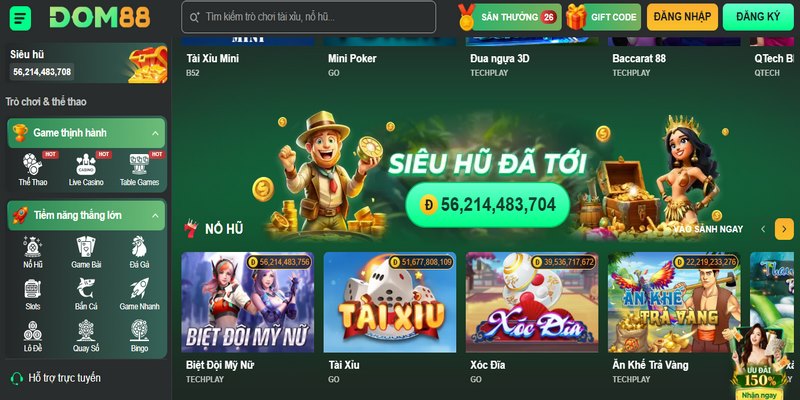 Các mục trò chơi hot và cược thưởng khủng